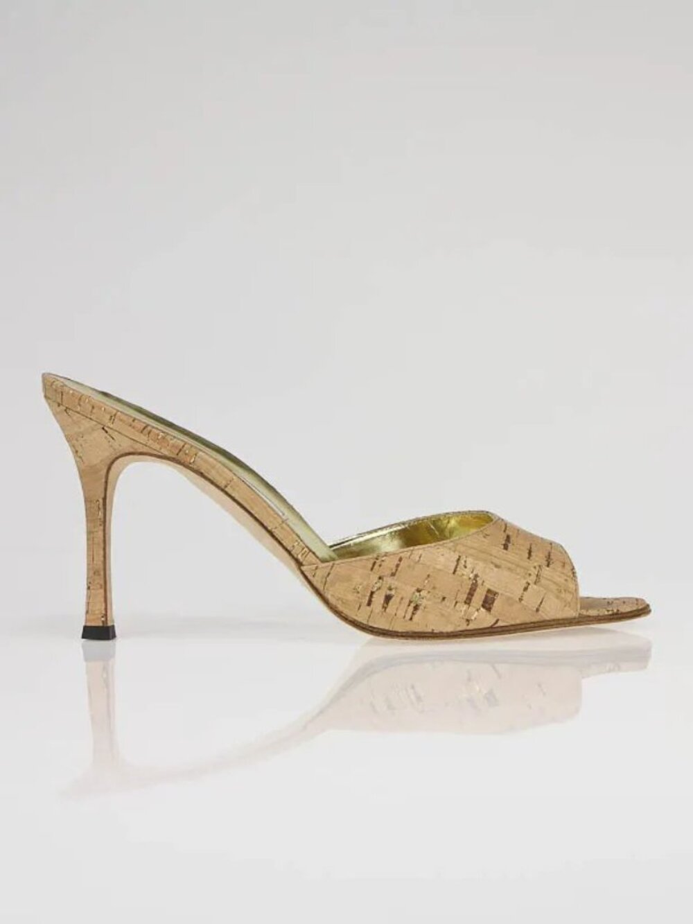 MANOLO BLAHNIK C-ASTUTA CORK OPEN TOE SLIDE SANDAL MULES SIZE 7